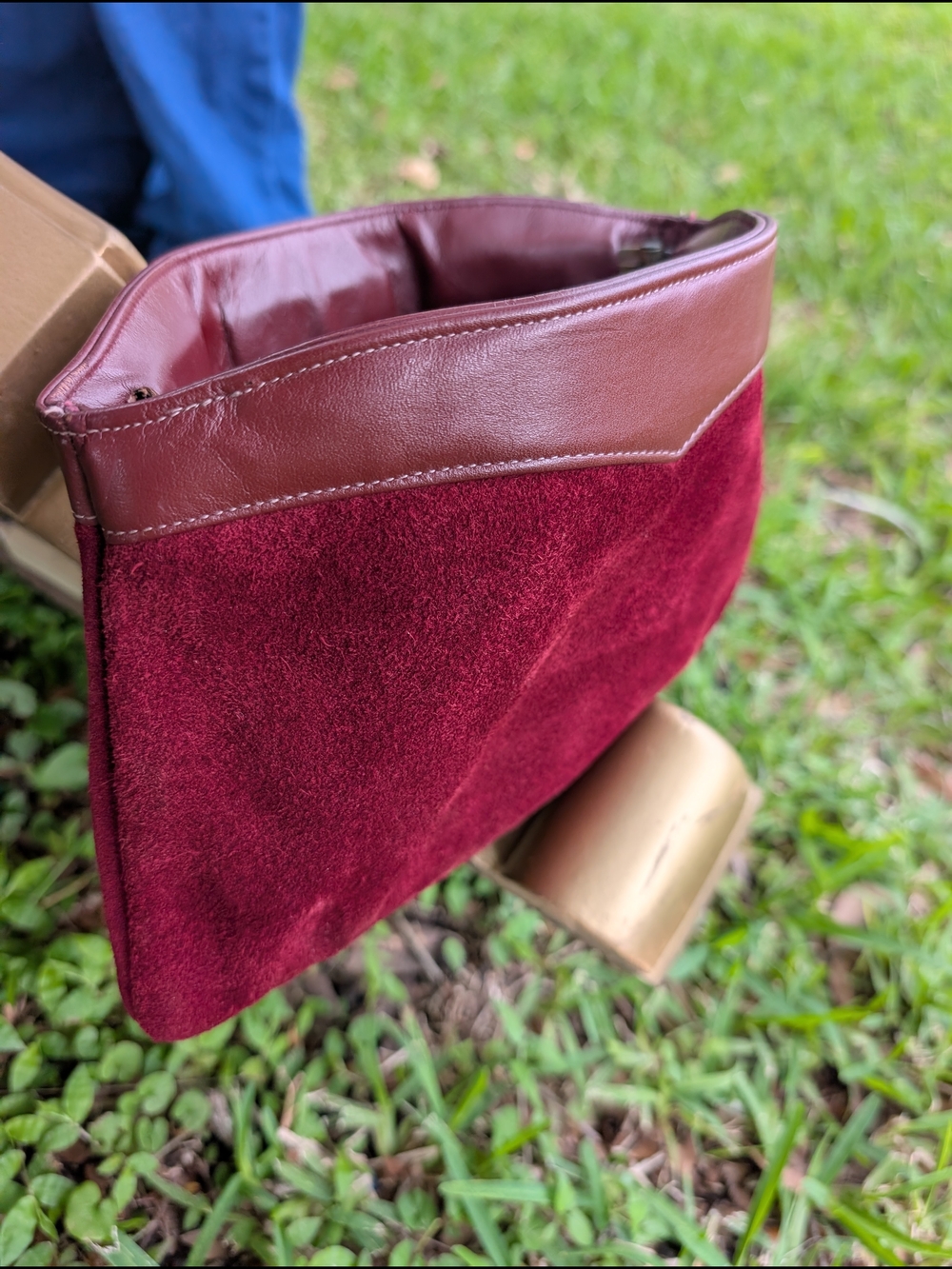 MCM Burgundy Leather and suede evening clutch purse by Mardane Retro Pin Up